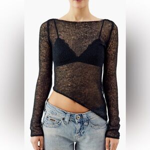 BDG Black Asymmetrical Sheer Top